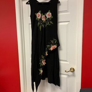 Chali Black Lagenlook Painted & Floral Appliqué Dress sz L